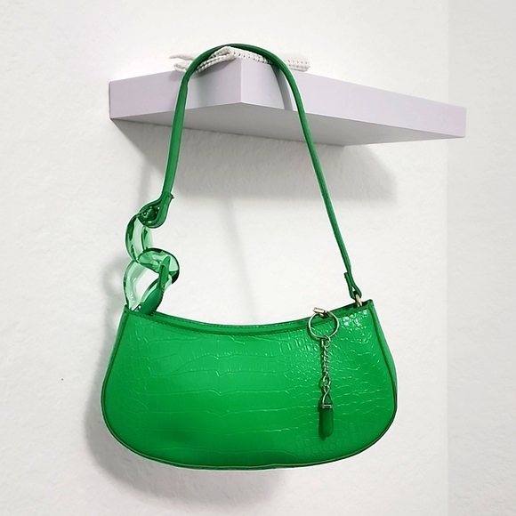 Green Faux Crocodile Light Shoulder Bag - Picture 1 of 8